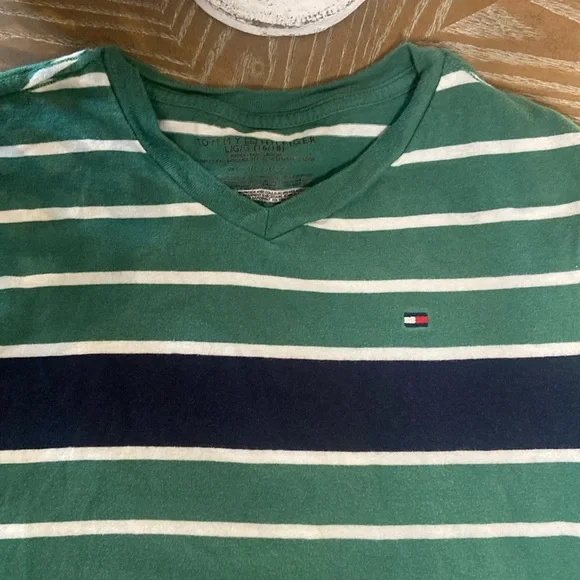 Big Boy Tommy Hilfiger Short sleeve Kelly green & navy blue Striped Tee Shirt - Picture 4 of 6